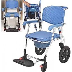 3 in 1 Folding Shower Wheelchair Bedside Commode with Pail Soft Cushion Backrest Locking Wheels 3 in 1 Folding Shower Wheelchair Bedside Commode with Pail Soft Cushion Backrest Locking Wheels