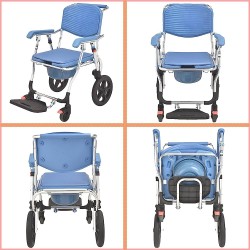 3 in 1 Folding Shower Wheelchair Bedside Commode with Pail Soft Cushion Backrest Locking Wheels 3 in 1 Folding Shower Wheelchair Bedside Commode with Pail Soft Cushion Backrest Locking Wheels
