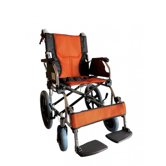 Aluminum Light Weight Compact Foldable Travel Wheelchair with Flip-up Armrests & Footrests