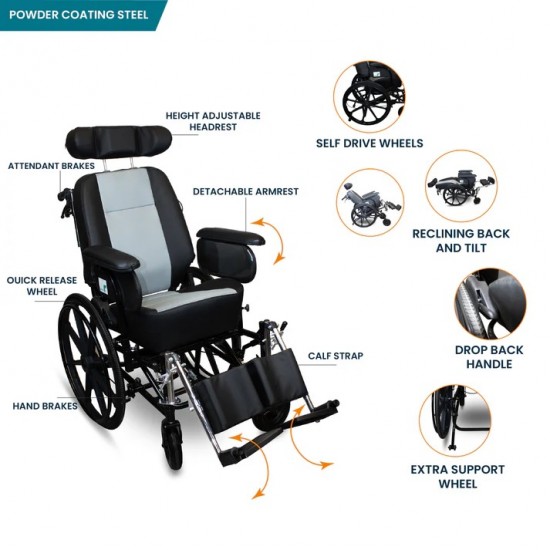 Cerebral Palsy Reclining Wheelchair with Comfortable Seat