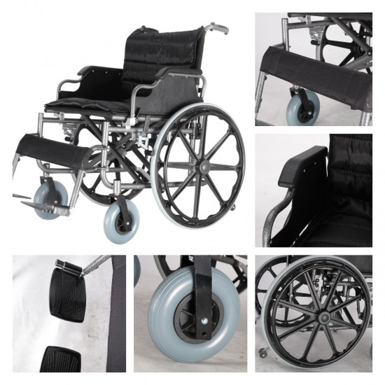 Deluxe Heavy Duty Premium Foldable Wheelchair Ideal for Heavy Patients