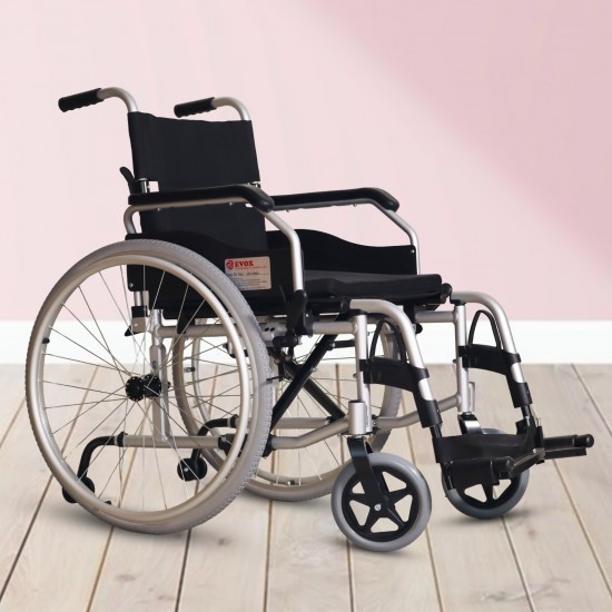 Evox WC 101M Lightweight Foldable Aluminium Wheelchair with Flip-Up Armrest Detachable Footrest & Removable Big Wheels