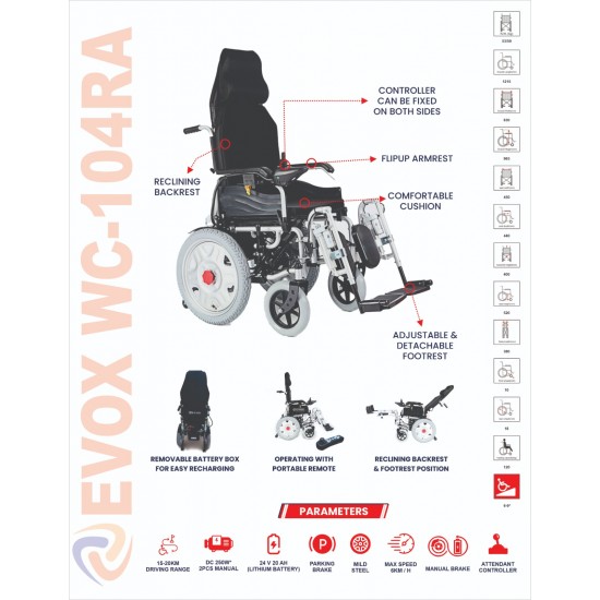 Evox WC 104A Reclining Power Wheelchair with Wireless Remote