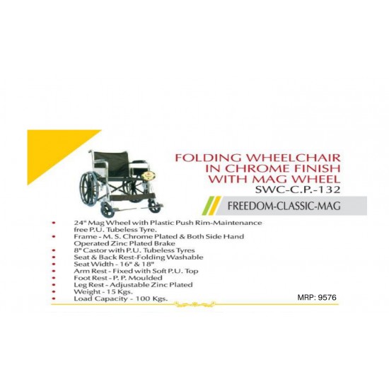 FOLDING WHEELCHAIR IN CHROME FINISH WITH MAG WHEEL FOLDING WHEELCHAIR IN CHROME FINISH WITH MAG WHEEL