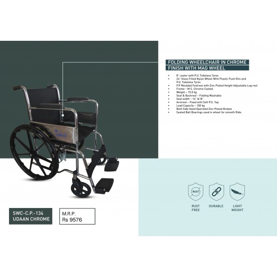 FOLDING WHEELCHAIR IN CHROME FINISH WITH MAG WHEEL