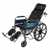 Foldable Recliner Wheelchair with Soft U-Cut Commode Seat