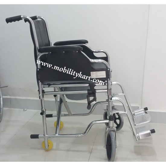 Mobility Kart Foldable U Cut Commode Wheelchair with Flip-up Armrest & Detachable Footrest 