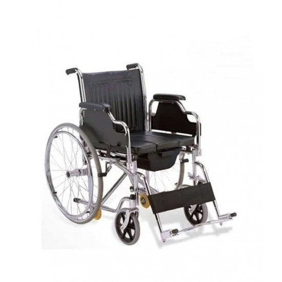 Mobility Kart Foldable U Cut Commode Wheelchair with Flip-up Armrest & Detachable Footrest 