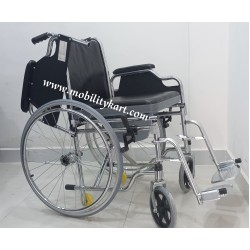 Mobility Kart Foldable U Cut Commode Wheelchair with Flip-up Armrest & Detachable Footrest  Mobility Kart Foldable U Cut Commode Wheelchair with Flip-up Armrest & Detachable Footrest