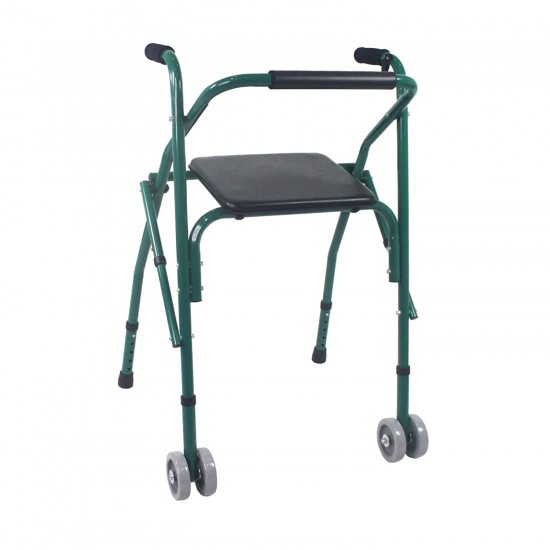 Folding Comfort Walker With Seat & Dual Front Wheels