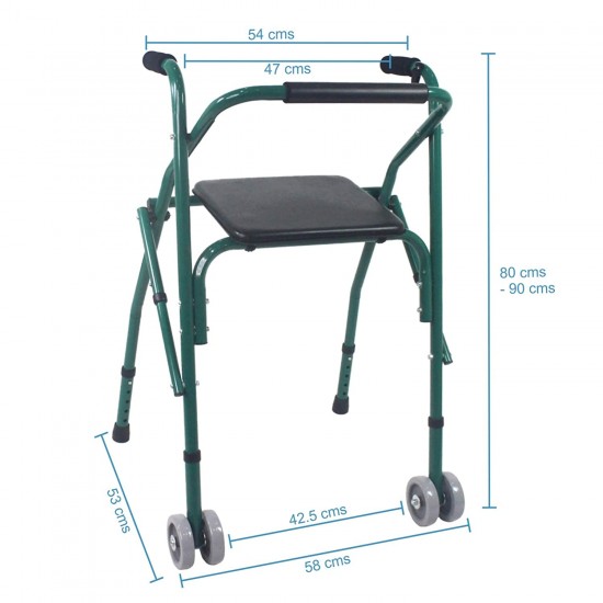 Folding Comfort Walker With Seat & Dual Front Wheels