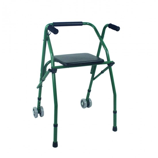 Folding Comfort Walker With Seat & Dual Front Wheels