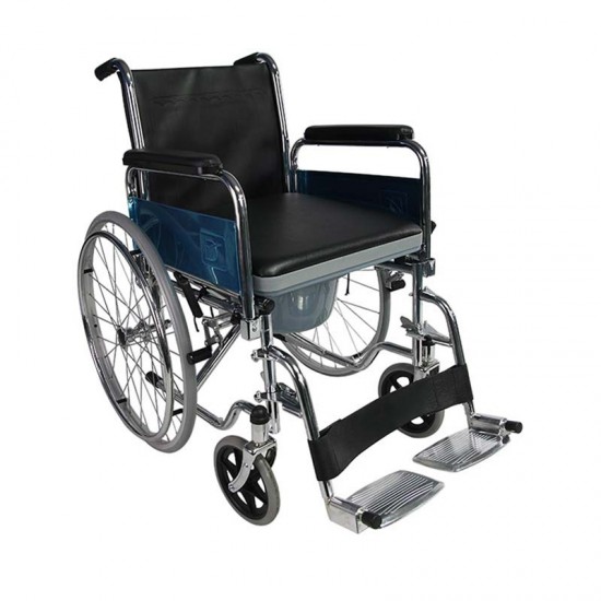 Folding Commode Wheelchair with Flip-up Armrest & Detachable Footrest