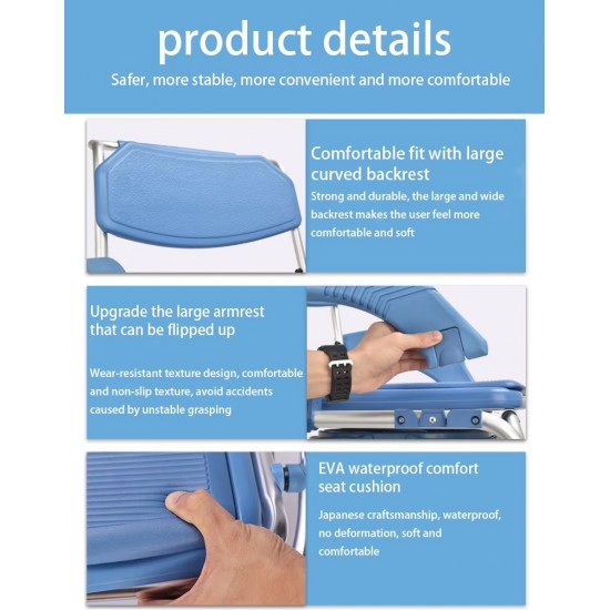 Multipurpose 3 in 1 Self Propelled Rolling Bathroom Wheelchair