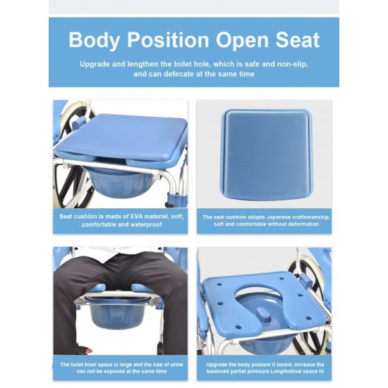 Multipurpose 3 in 1 Self Propelled Rolling Bathroom Wheelchair