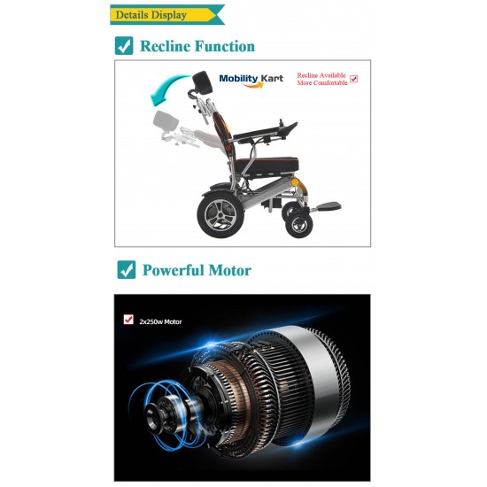 Recliner Backrest Ultralight Foldable Power Wheelchair with Electromagnetic Brake Indicator Light & Headrest Recliner Backrest Ultralight Foldable Power Wheelchair with Electromagnetic Brake Indicator Light & Headrest