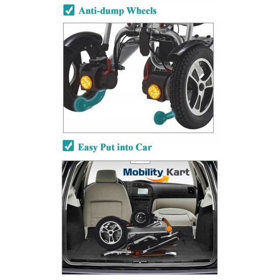 Recliner Backrest Ultralight Foldable Power Wheelchair with Electromagnetic Brake Indicator Light & Headrest