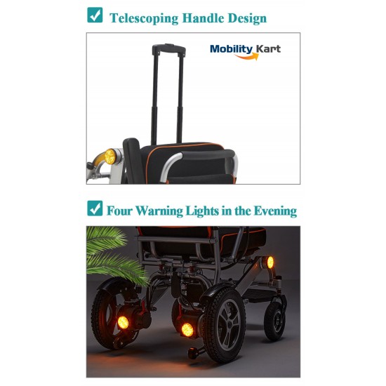 Recliner Backrest Ultralight Foldable Power Wheelchair with Electromagnetic Brake Indicator Light & Headrest