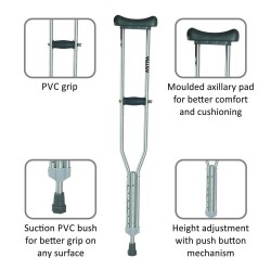 Vissco Astra Under Arm Crutches Aluminium - Large (1 Pair) Vissco Astra Under Arm Crutches Aluminium - Large (1 Pair)