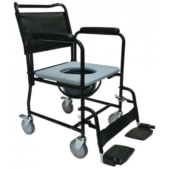 Wheeled Commode Chair with Flip-Down Armrest & Detachable Footrest Wheeled Commode Chair with Flip-Down Armrest & Detachable Footrest