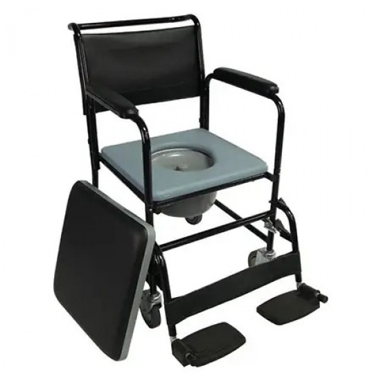 Wheeled Commode Chair with Flip-Down Armrest & Detachable Footrest Wheeled Commode Chair with Flip-Down Armrest & Detachable Footrest