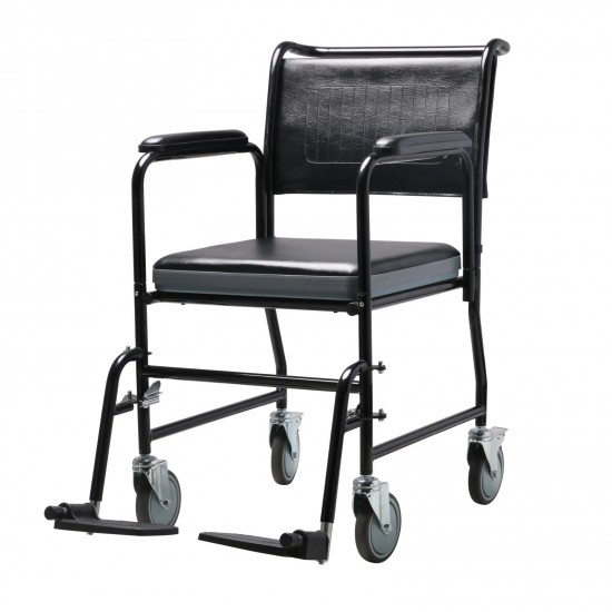 Wheeled Commode Chair with Flip-Down Armrest & Detachable Footrest Wheeled Commode Chair with Flip-Down Armrest & Detachable Footrest