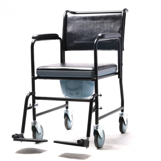 Wheeled Commode Chair with Flip-Down Armrest & Detachable Footrest Wheeled Commode Chair with Flip-Down Armrest & Detachable Footrest